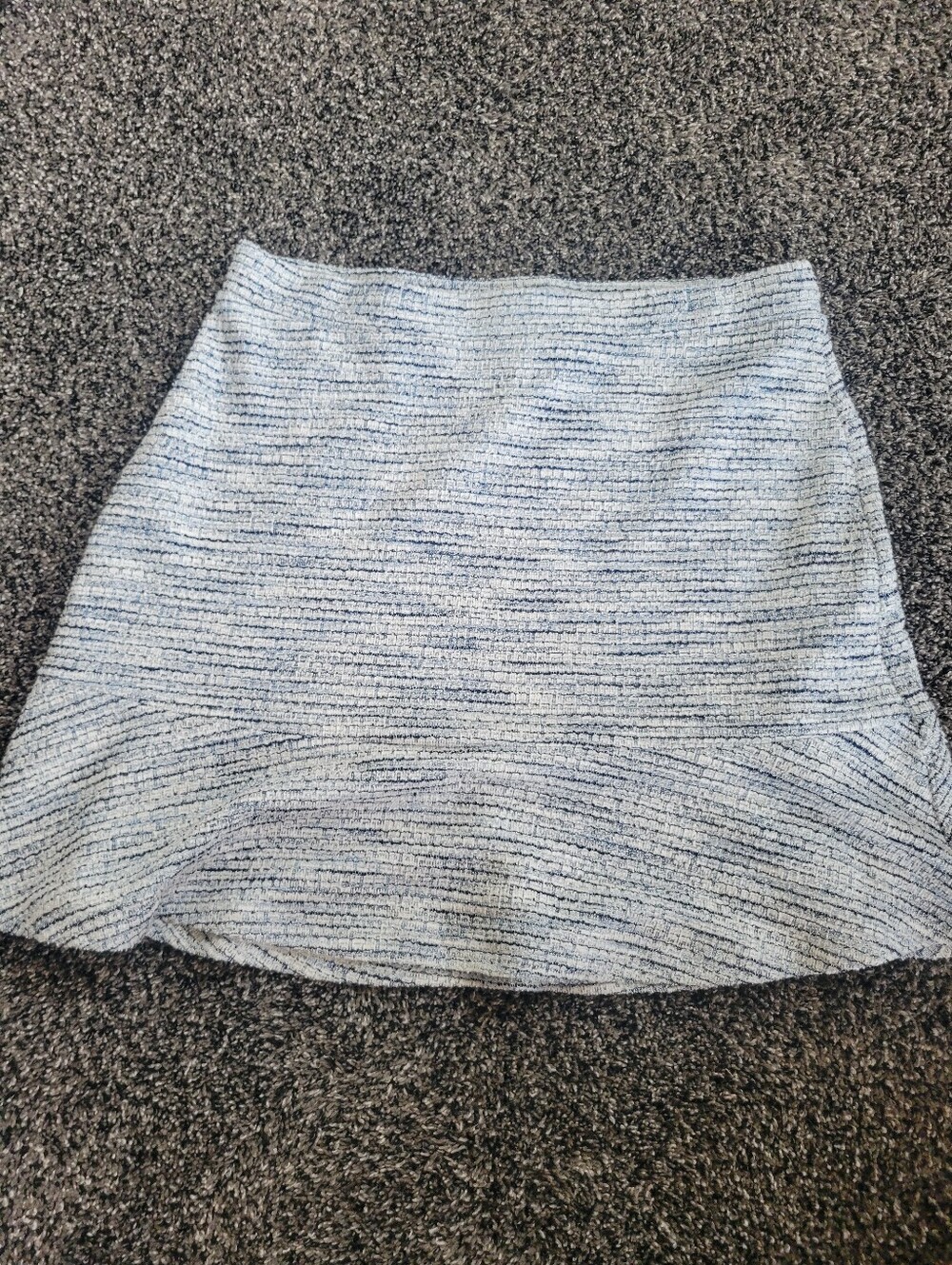 LOFT NWT Tweed Flippy Mini Skirt Size L Large Blue White Boucle Trumpet Flounce